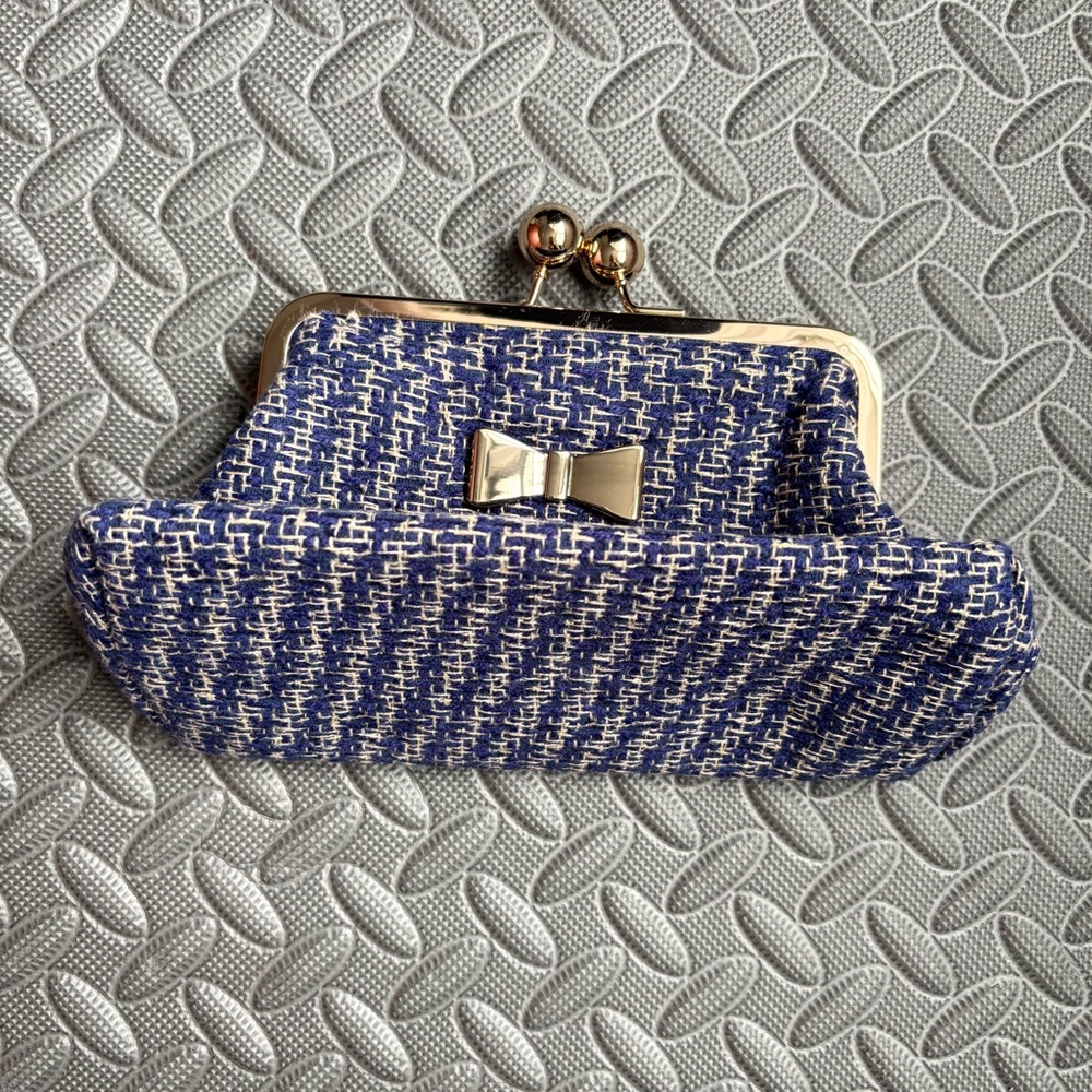 NWT Franc Franc Vina Clutch Pouch with Bow Accent (color: Navy + White + Gold)